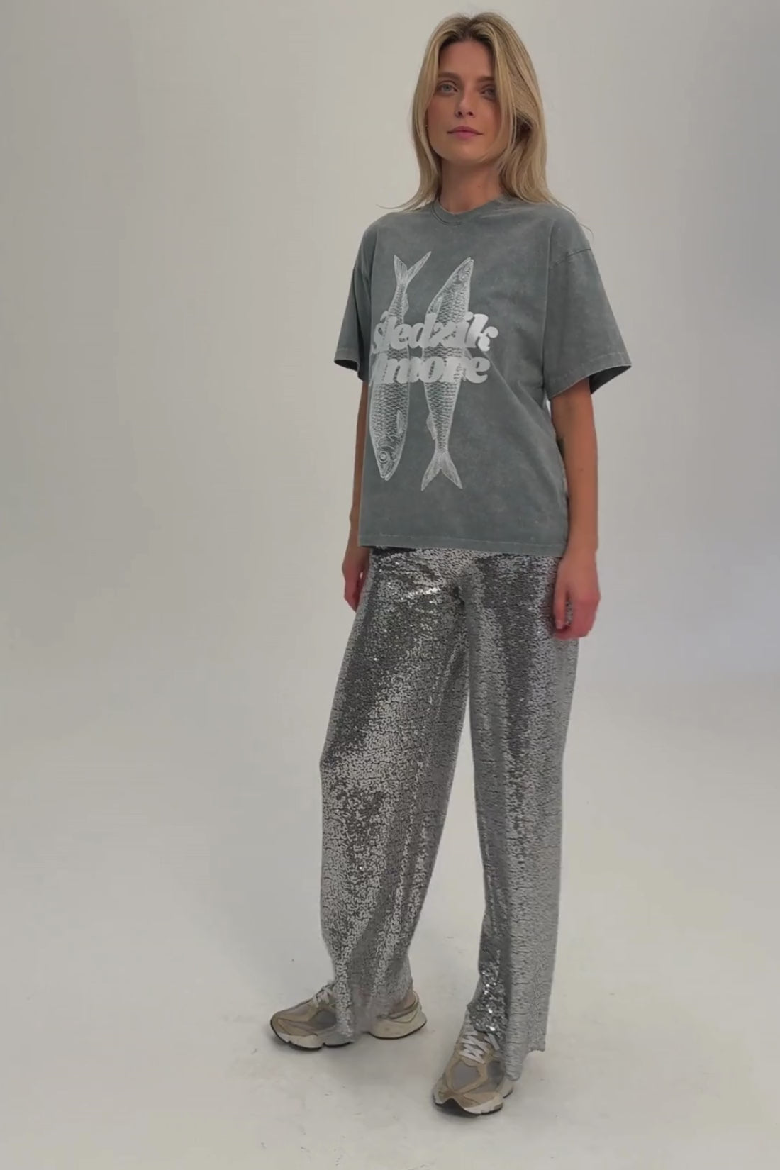 SPODNIE CEKINOWE CRYSTAL SREBRNE